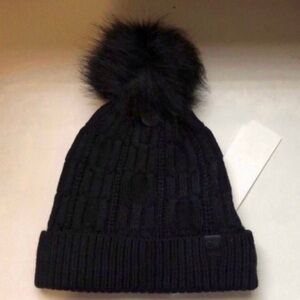 New Calvin Klein Hat Women’s Black Lined Cable Knit Cuffed Winter Beanie Hat